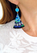 Load image into Gallery viewer, Turquoise &amp; Black Floral Mexican Embroidered Earrings - Ginger jar