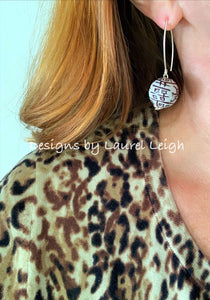 Chinoiserie Double Happiness Bead Dangle Earrings - Chocolate Brown - Ginger jar