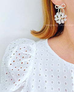 Rhinestone Bow Pearl Hydrangea Earrings - Chinoiserie jewelry