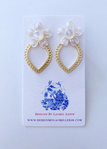 Gold Scalloped Pearl Dogwood Blossom Earrings - Ginger jar