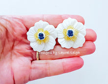 Load image into Gallery viewer, Blue, White &amp; Yellow Petite Fleur Pearl Studs - Chinoiserie jewelry