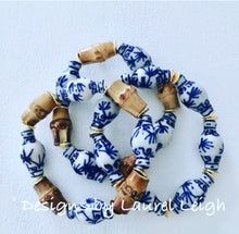 Load image into Gallery viewer, Blue and White Chinoiserie Bamboo Ginger Jar Statement Bracelet - Designs by Laurel Leigh