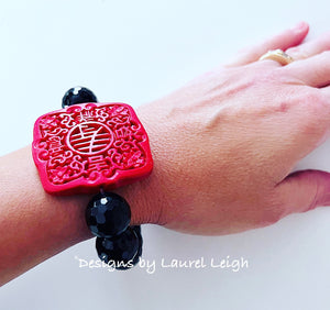 Chinoiserie Red & Black Gemstone Bracelet - 2 Styles - Chinoiserie jewelry