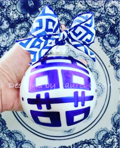 Chinoiserie Hand Painted JUMBO SIZE Christmas Ornament - Pagoda or Double Happiness Symbol Designs - Designs by Laurel Leigh