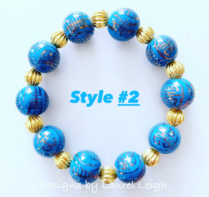 Hydrangea Blue & Gold Chinoiserie Bracelet - Chinoiserie jewelry
