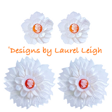 Load image into Gallery viewer, Orange &amp; White Floral Cameo Pearl Studs - 2 Sizes - Chinoiserie jewelry