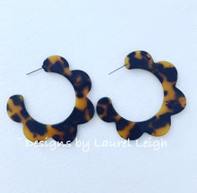 Load image into Gallery viewer, Tortoise Shell Earrings - Scalloped Hoops - Brown or Pearl - Designs by Laurel Leigh
