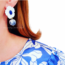 Load image into Gallery viewer, Chinoiserie Lapis Gemstone Floral Drop Earrings - Chinoiserie jewelry
