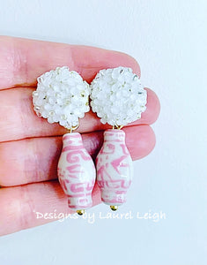 Hydrangea Blossom Ginger Jar Earrings - Pink - Chinoiserie jewelry