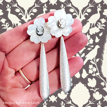 Load image into Gallery viewer, White &amp; Silver Cameo Floral Drop Earrings - Chinoiserie jewelry