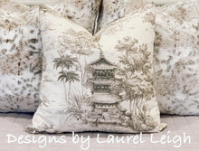 Load image into Gallery viewer, Chinoiserie Pagoda Motif Pillow Cover Set (2) - Griege &amp; Off-White - Ginger jar