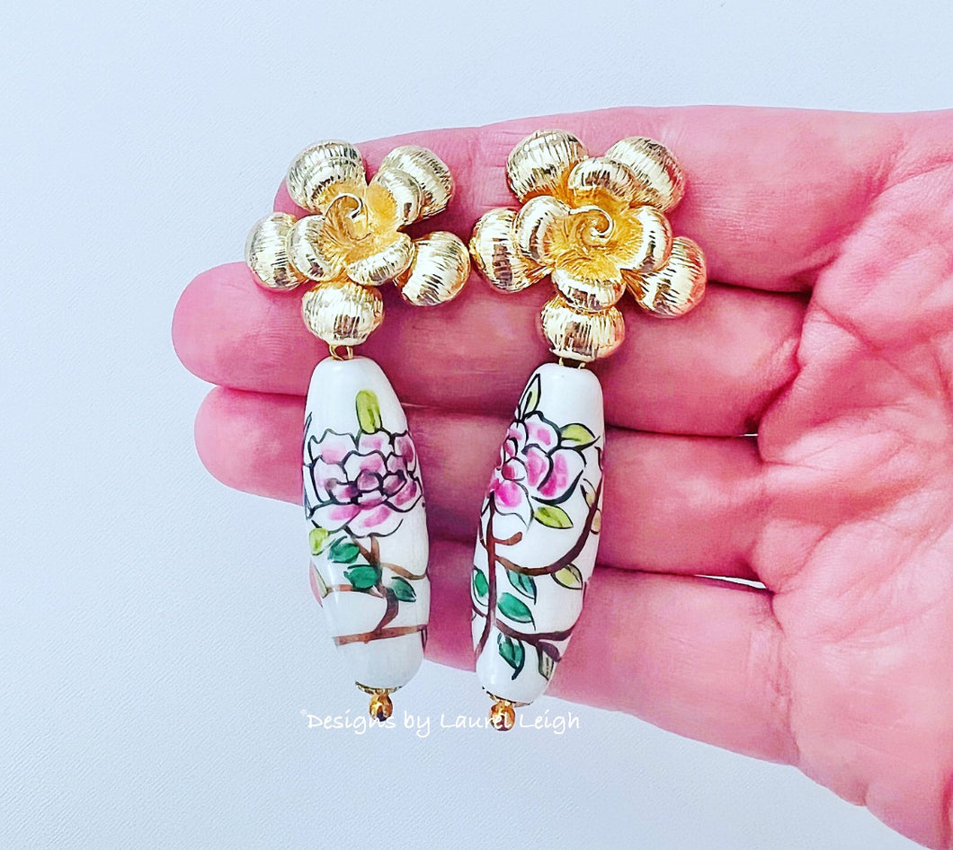 Chinoiserie Floral Porcelain Earrings - Chinoiserie jewelry