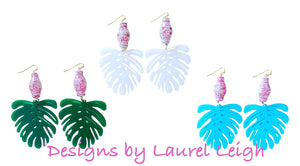 Chinoiserie Pink Ginger Jar Palm Leaf Earrings - 3 Colors - Chinoiserie jewelry