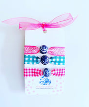 Load image into Gallery viewer, Chinoiserie Elastic Hair Ties- Set of 3 - Preppy Pink /Kelly Green - Ginger jar