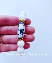 Load image into Gallery viewer, Chunky Blue and White Chinoiserie Bead Statement Bracelet - Ginger jar