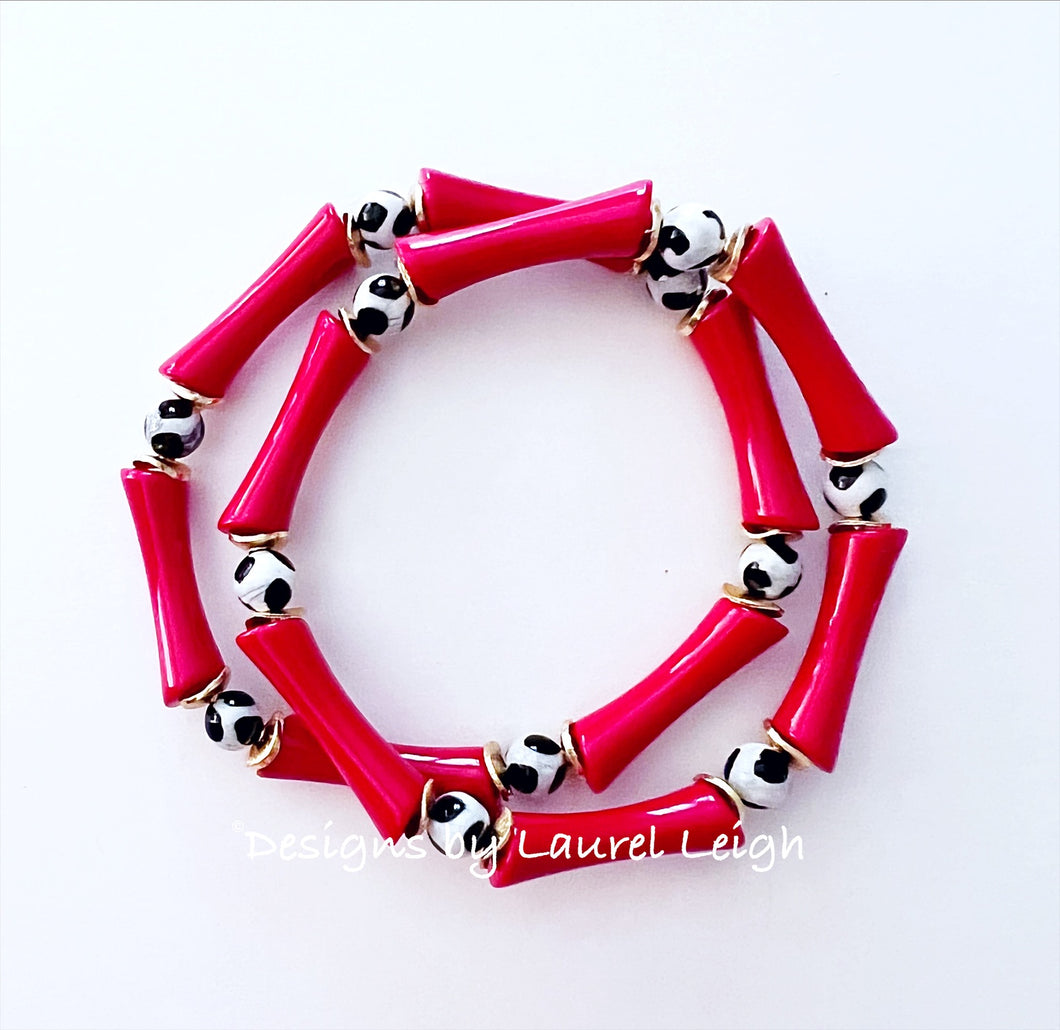 Red Black White Acrylic Bamboo Bracelet - Chinoiserie jewelry