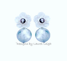 Load image into Gallery viewer, White &amp; Silver Cameo Pearl Floral Earrings - Chinoiserie jewelry