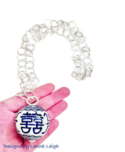 Chinoiserie Double Happiness Chain Necklace - Chinoiserie jewelry