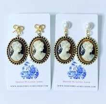 Load image into Gallery viewer, Brown Tortoise Shell &amp; Pearl Cameo Earrings - Ginger jar
