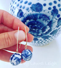 Load image into Gallery viewer, Chinoiserie Vintage Orchid Bead Dangle Earrings - Gold or Silver Finish - Designs by Laurel Leigh