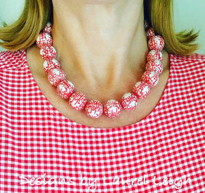 Chinoiserie Double Happiness Statement Necklace - Red - Ginger jar