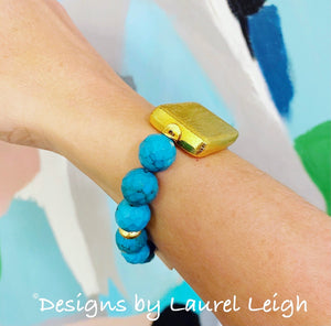 Turquoise and Gold Beaded Bracelet - Ginger jar