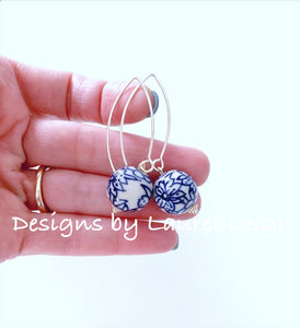 Chinoiserie Blue & White Floral Bead Dangle Earrings - Ginger jar