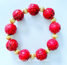 Load image into Gallery viewer, Red &amp; Gold Chinoiserie Bamboo Coral Bracelet - Chinoiserie jewelry