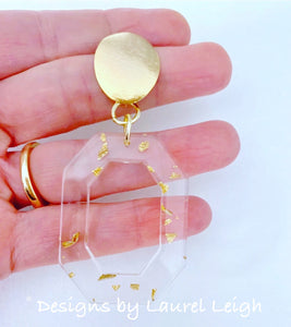 Gold Flake/Clear Octagon Statement Earrings - 2 Styles - Ginger jar
