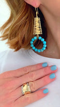 Load image into Gallery viewer, Turquoise &amp; Gold Abstract Hoops - Ginger jar