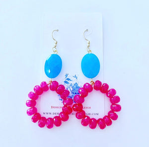 Turquoise & Pink Gemstone Hoop Earrings - Ginger jar
