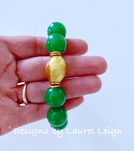 Load image into Gallery viewer, Chunky Green &amp; Gold Gemstone Statement Bracelet - Ginger jar