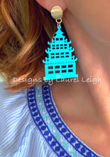 Load image into Gallery viewer, Chinoiserie Chic Pagoda Earrings - White/Black/Turquoise - Ginger jar