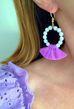 Load image into Gallery viewer, White &amp; Lavender Gemstone Beaded Tassel Earrings - Ginger jar