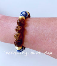 Load image into Gallery viewer, Chinoiserie Brown Carved Beaded Statement Bracelet - Ginger jar