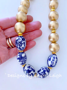 Chunky Chinoiserie Statement Necklace - Gold - Ginger jar