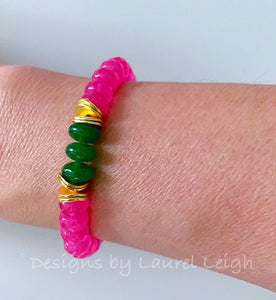 Green & Pink Gemstone Statement Bracelet - 2 Options - Ginger jar