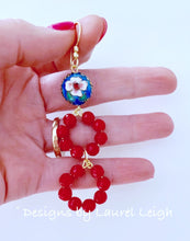Load image into Gallery viewer, Gemstone Beaded Drop Hoops - Red &amp; Royal Cloisonné - Ginger jar