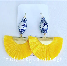 Load image into Gallery viewer, Chinoiserie Ginger Jar Fan Tassel Earrings - Yellow - Designs by Laurel Leigh