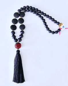 Chinoiserie Tassel Statement Necklace - BLACK and RED - Designs by Laurel Leigh