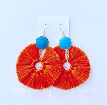 Load image into Gallery viewer, Gemstone Fan Tassel Earrings - Orange &amp; Turquoise - Ginger jar