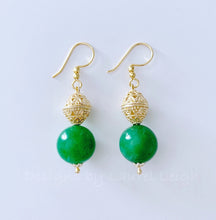 Load image into Gallery viewer, Gold Filigree &amp; Green Jade Drop Earrings - Ginger jar