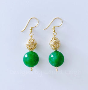 Gold Filigree & Green Jade Drop Earrings - Ginger jar