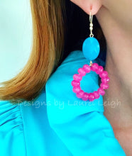 Load image into Gallery viewer, Turquoise &amp; Pink Gemstone Hoop Earrings - Ginger jar