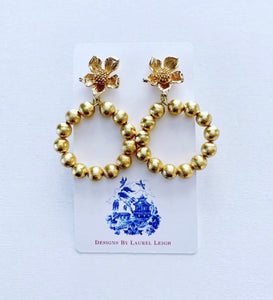 Gold Dogwood Blossom Beaded Drop Hoops - Two Styles - Ginger jar
