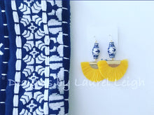 Load image into Gallery viewer, Chinoiserie Ginger Jar Fan Tassel Earrings - Yellow - Designs by Laurel Leigh