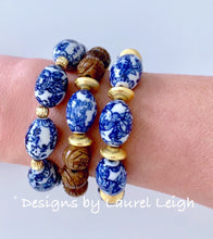 Load image into Gallery viewer, Chinoiserie Brown Carved Beaded Statement Bracelet - Ginger jar