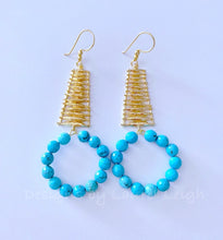 Load image into Gallery viewer, Turquoise &amp; Gold Abstract Hoops - Ginger jar