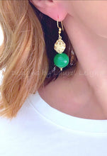 Load image into Gallery viewer, Gold Filigree &amp; Green Jade Drop Earrings - Ginger jar