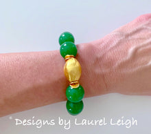 Load image into Gallery viewer, Chunky Green &amp; Gold Gemstone Statement Bracelet - Ginger jar